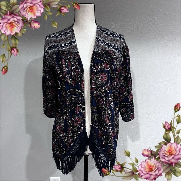 Hollister Boho Floral Paisley Kimono / shawl / light cardigan With Fringe - Picture 1 of 12